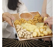 handmade mango wood and shell serving tray GlobeIn