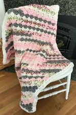 CHUNKY baby toddler blanket afghan crochet handmade DAHLIA pink gray 35" X 35"