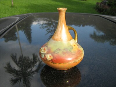 VINTAGE HAND PAINTED 5''  ROSE  FLOWER PITCHER  VASE  GOLD TOP & HANDLE DELICATE
