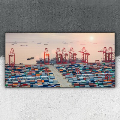 Container Hafen der Abenddämmerung 100x50 Leinwand Bild Canvas Bilder Großbild