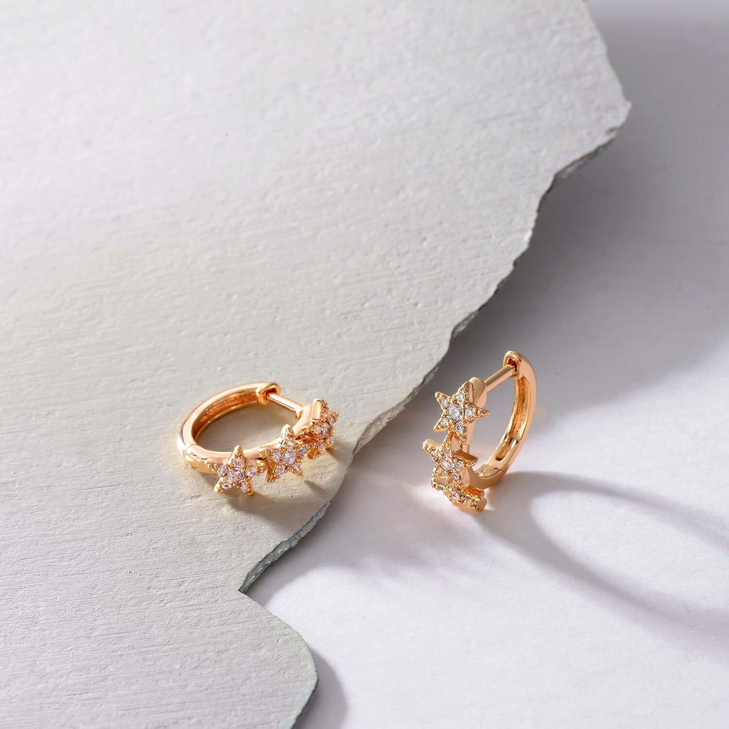 Cubic Zirconia Huggie Star Earrings 14K Gold Plated Tiny Huggie Hoop Earrings