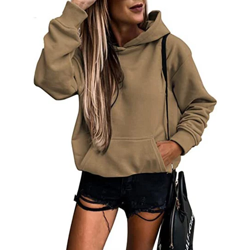 Ladies Loose Fit Long Sleeve Pullover Women Fall Warm With Pocket Hooded Tops - Picture 45 of 80