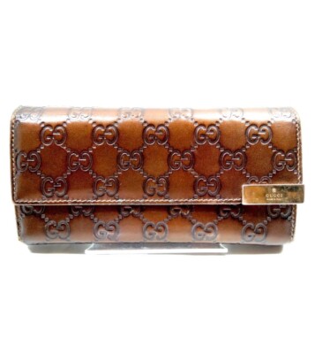 Gucci Sima Italy Brown Leather Logo 2/3 Zip Long 1367276