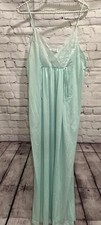 VTG 70 s Gilead Mint Green Nylon Laced V-Neck Slit Long Chemise Nightgown M