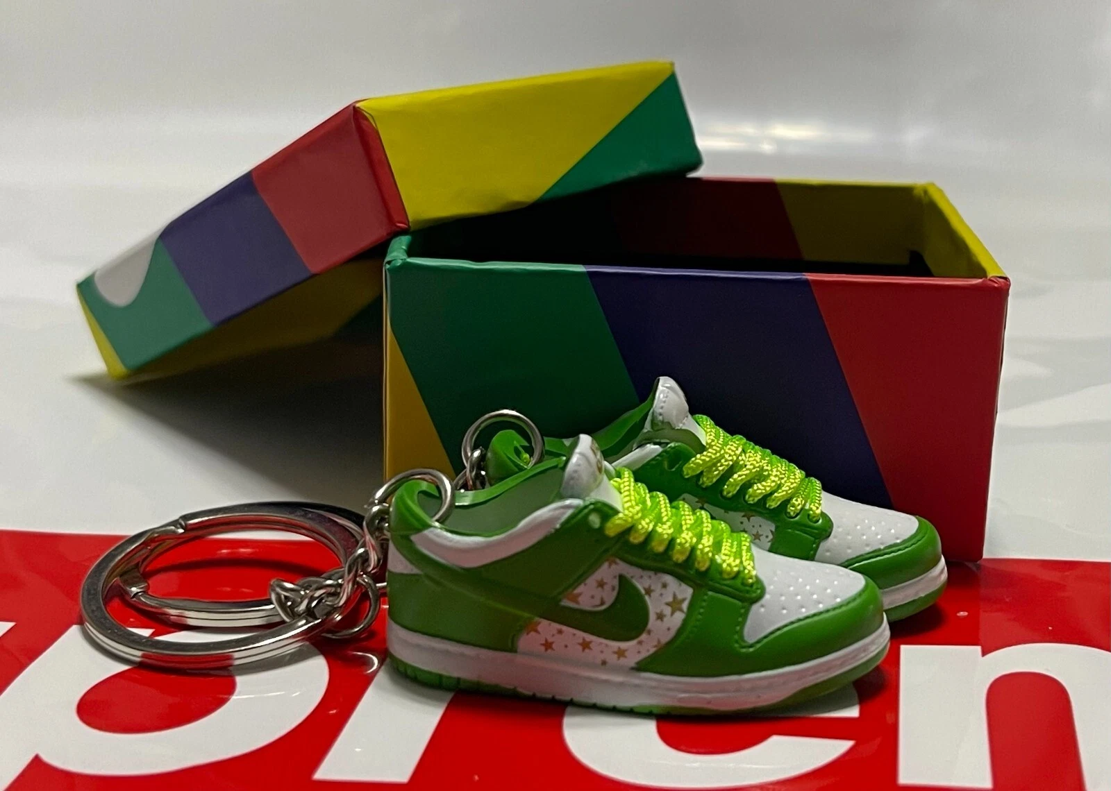 3D SB Dunk Stars Supreme Mean vert porte clés paire boîte mini cadeau