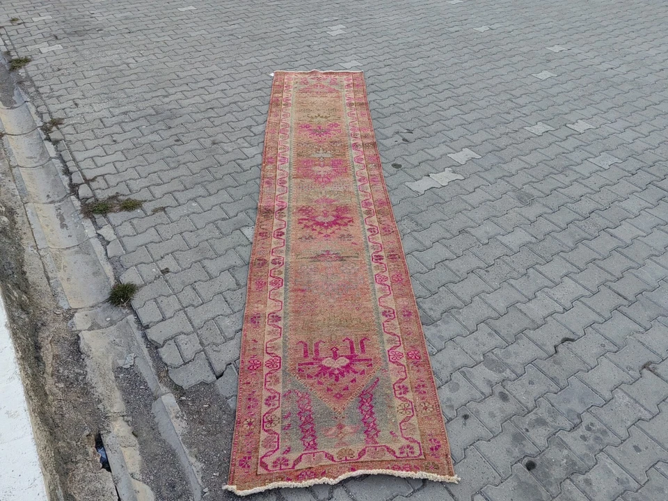 Vintage Hand Knotted Oushak runner ,Turkish Runner rug wool runner boho runner - Image 3 of 4