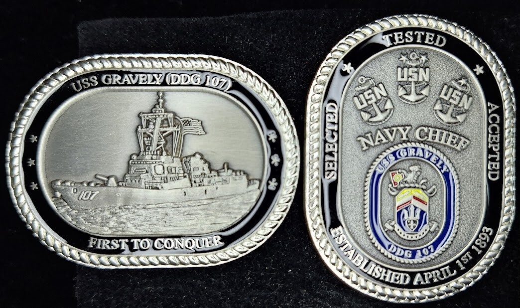 DDG-107 USS Gravelly CPO Chief Navy Challenge Coin First to Conquer