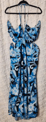 Future Collective Womens Alani Noelle Halter Dress Size 1X Black Blue Paisley