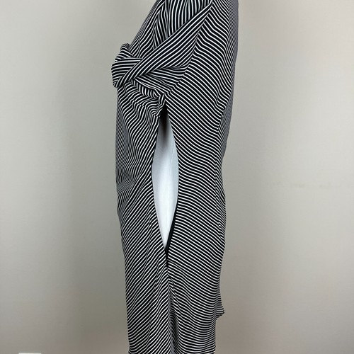 BB Dakota Dress Womens 4 Black White Striped Faux Wrap Mini Long Sleeve Ruffle - Picture 10 of 14