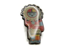 Vintage IOOF Odd Fellows Pin Native American Kachina Sun Face Enamel Silver Tone