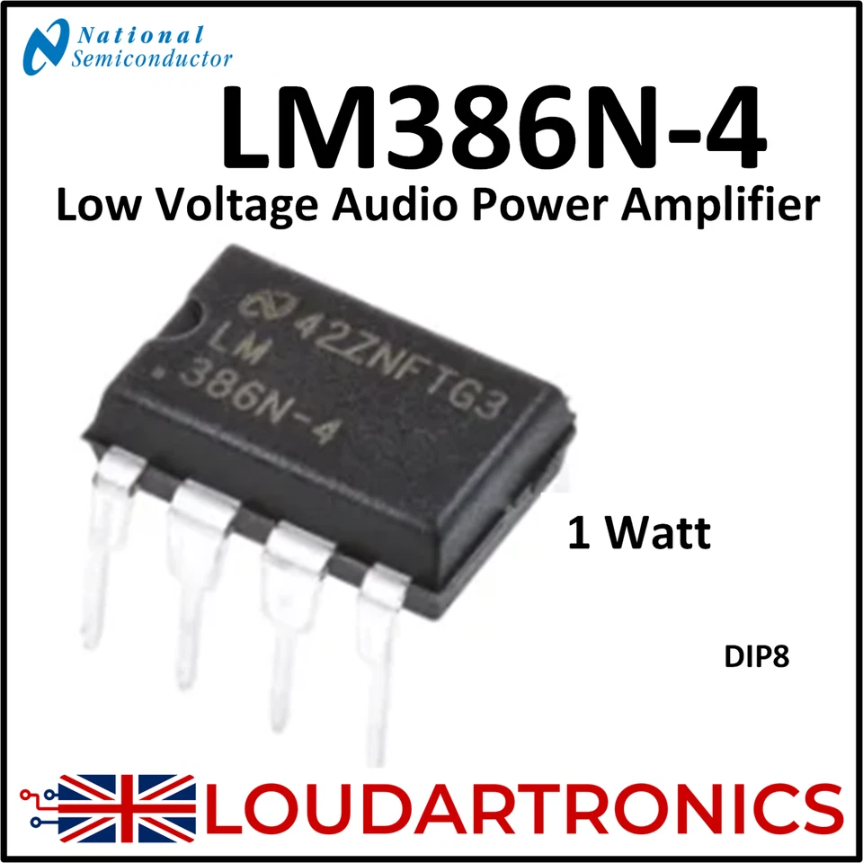 NATIONAL SEMICONDUCTOR LM386N-4 Low Voltage Audio Power Amplifier - 1W DIP8 - UK Seller