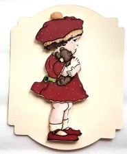 Girl Cuddling Teddy Bear Hat Dimensional Card front Scrapbook Embellishment 230