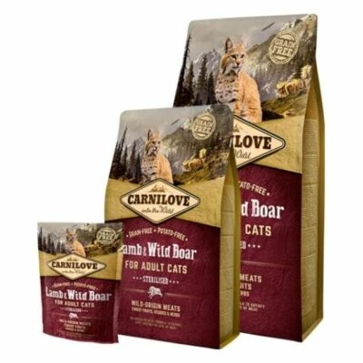 Carnilove Cat Food Adult Dry Lamb & Wild Boar Grain-Free Treat Sterilised Cats