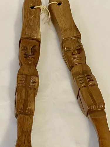 Vintage Tiki Carved Face Salad Tongs Servers Set Wood Serving Pair 12" - Picture 3 of 7