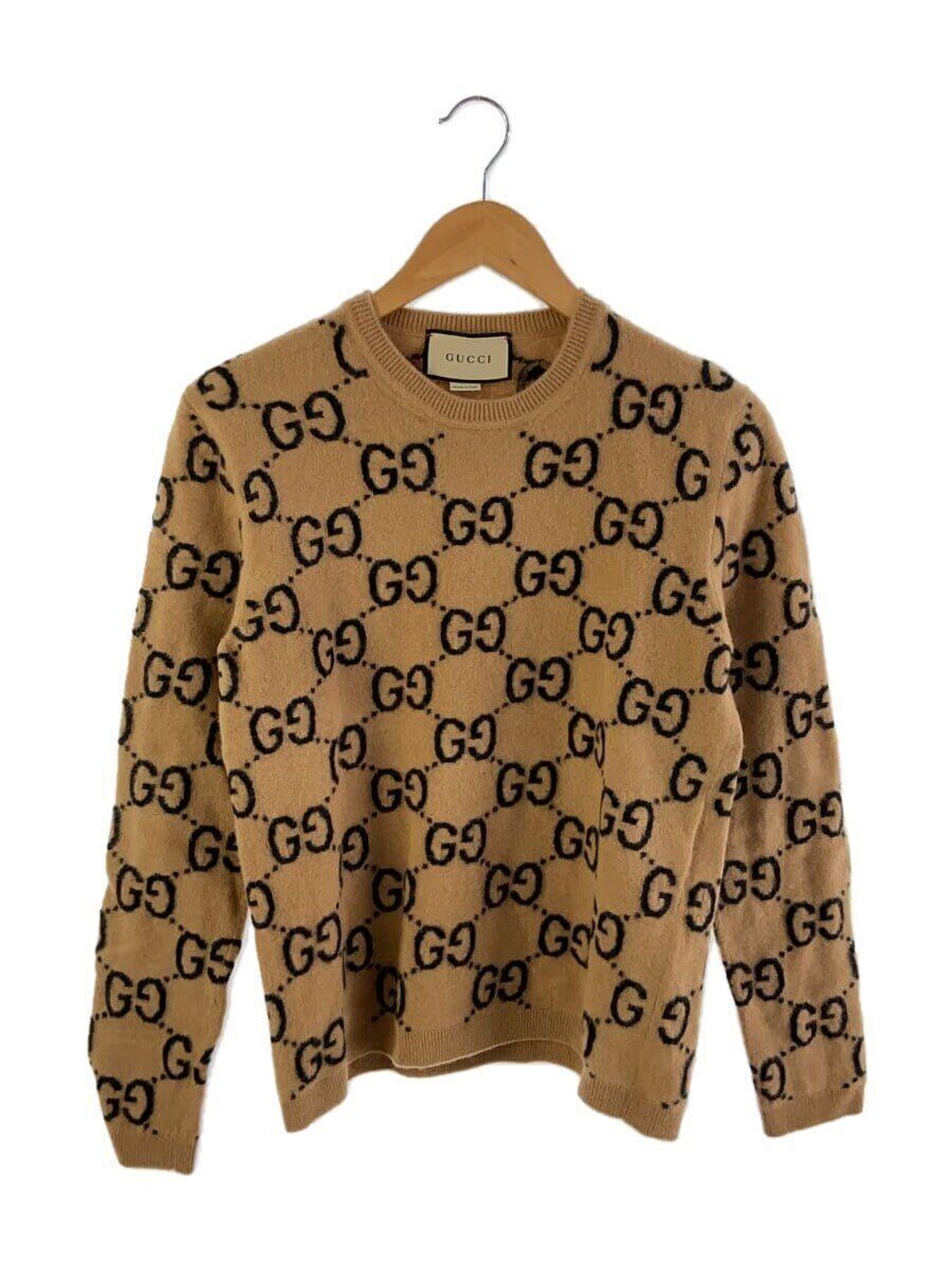 GUCCI knit sweater (thick L wool Camel total pattern 692900
