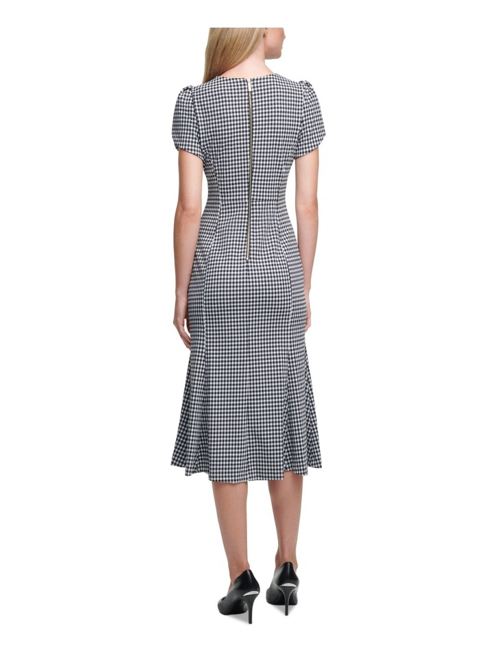 CALVIN KLEIN Womens Black Check Crew Neck Wear To Work Sheath Dress 10