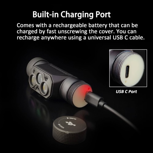 AULITE Rechargeable Headlamp with Red Light, 1200 High Lumens, USB C - Picture 5 of 7