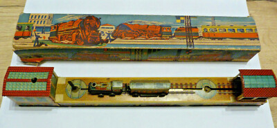 Ancien Jouet En Tôle Lithographiée - Gare Voyageur Train BUB Allemagne 1950