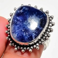 Blue Sodalite Gemstone Handmade 925 Sterling Silver Jewelry Ring Size 8 US 