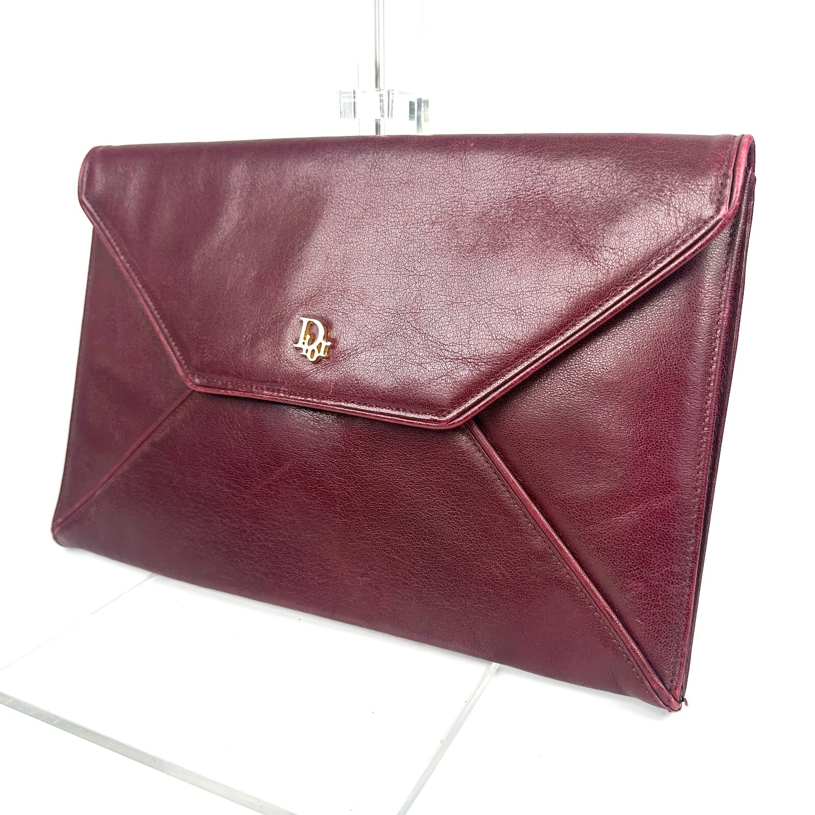 Sac pochette Christian Dior cuir vin rouge authentique