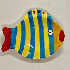 Handpainted Ceramic Fish Serving Dish Trinket Bowl Tropical Beach Nautical