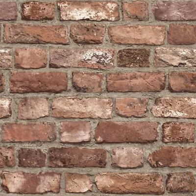 Grandeco Papel Pintado Efecto Ladrillo Clásico Pared de Piedra con Textura Rojo - Imagen 1 de 2