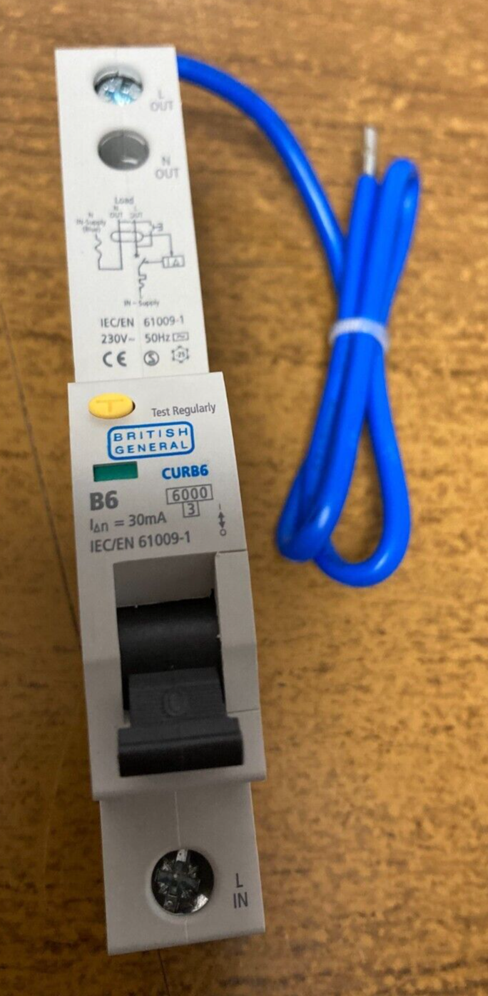 BG CURB6-01 RCBO MCB RCD  6Amp Single Pole 30mA Single module B type