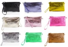 Metallic Echtleder Clutch Damen Umhängetasch...