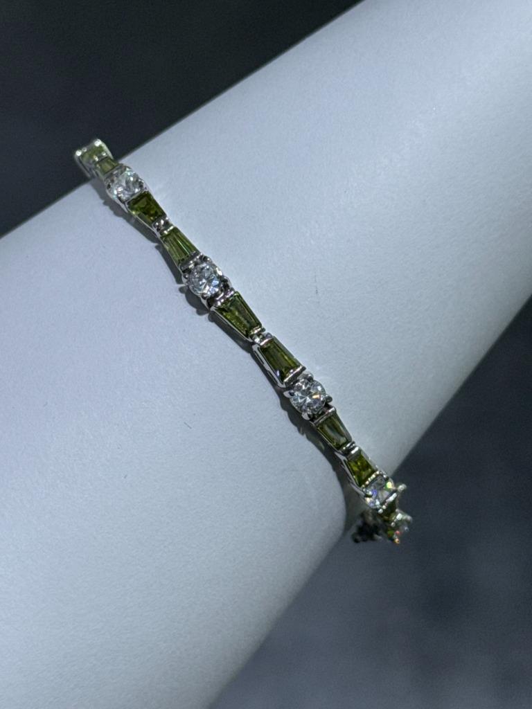 Platinum Sterling Silver Green Peridot Simulated Diamond Classic