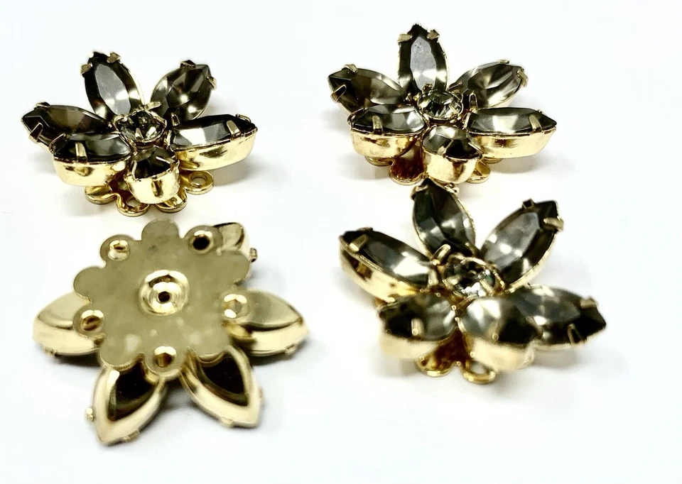 4 Stück Swarovski Knöpfe Fundstücke 20 mm Schwarz Diamant Blume Strass Gold Overlay - Bild 2 von 2