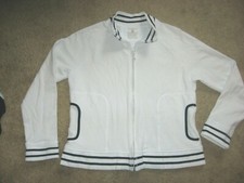 Womens White wBlack JONES NEW YORK Stretch Zipperfront Sweatshirt Medium Petite