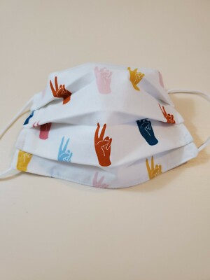 Adult Face Mask, Peace Sign Hands, Hippie, Bright Multi-Colors, Berkeley, 
