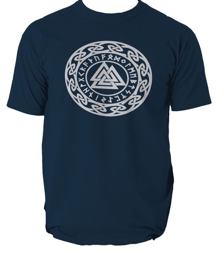 Valknut with runes T Shirt, Asatru pagan Germanic mystic symbol sic colours - Picture 11 of 13