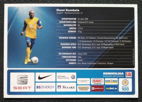 6149 Domi Kumbela Braunschweig 2013/14 Autogrammkarte original signiert - Picture 2 of 2