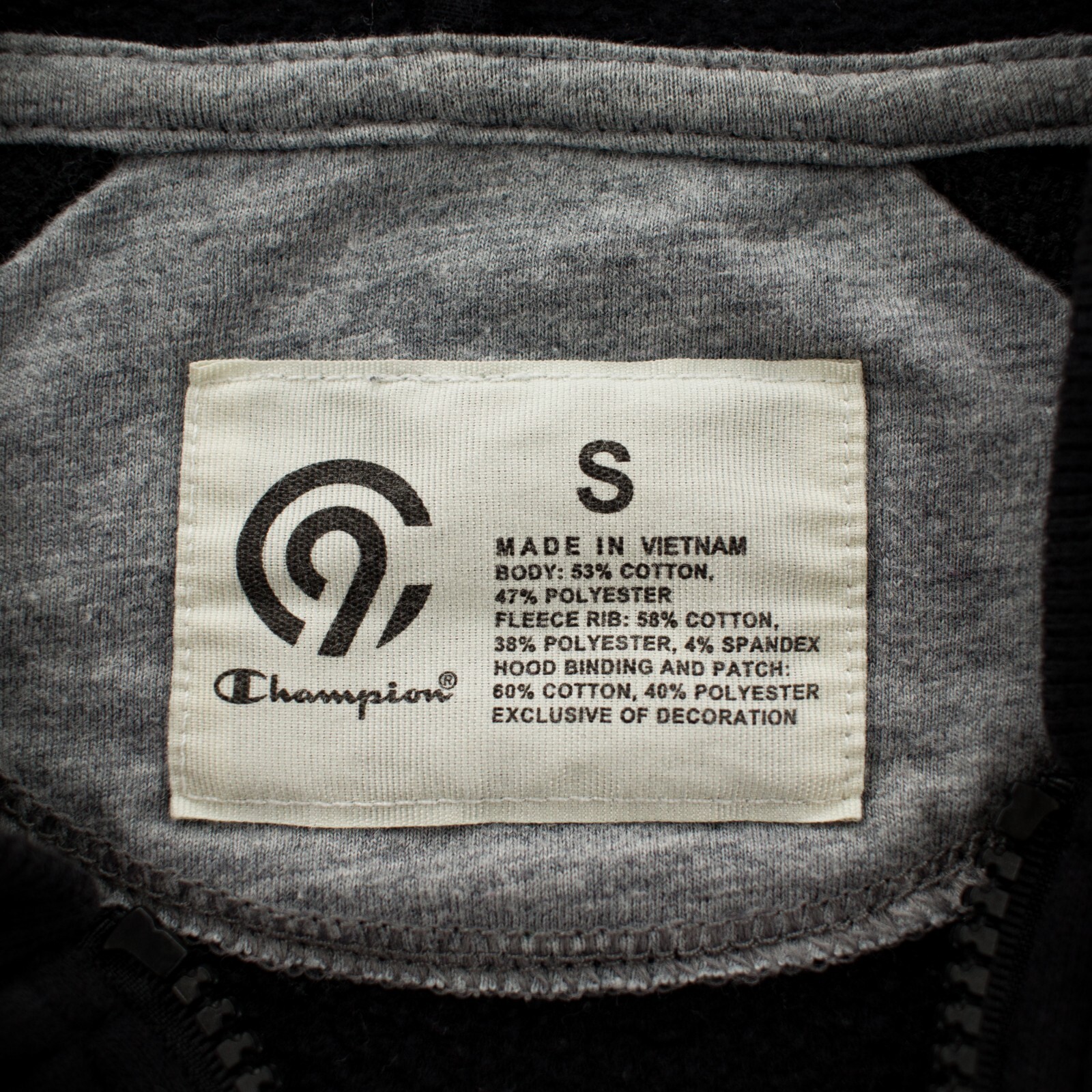 Champion Men Full Zip Hoodie Long Sleeve Fleece Pockets Embroidered Logo Black S