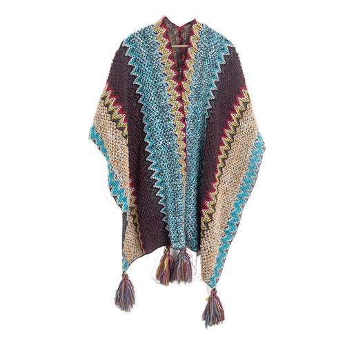 Ethnic Style Shawl Hanging Cloak Tourism Shawl Autumn and Winter Color Knitted - Picture 13 of 27