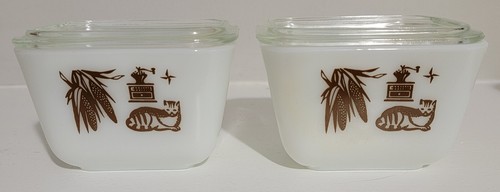 Pyrex Vintage Refrigerator Container Early American Motif Brown White With Lids - Imagen 5 de 10