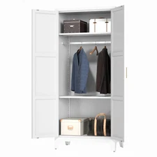 Metal Armoire Wardrobe Closet w/ Hanging Rod Storage Cabinet Clothes Organizer