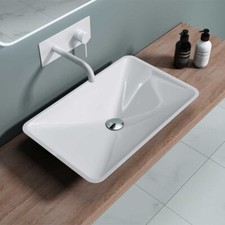 Bathroom Wash Basin Sink Stone Vessel Countertop Unslotted Waste 600x380mm