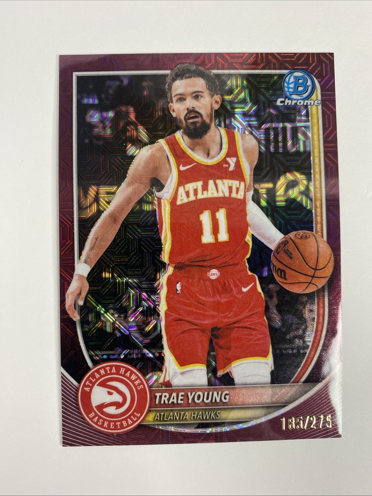 Trae Young 2025-26 Bowman Chrome Burgundy Mojo 185/275 #BCV83