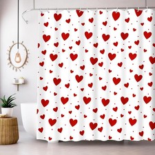Valentines Heart Shower Curtain White Bathroom Decor 72x72 Inch