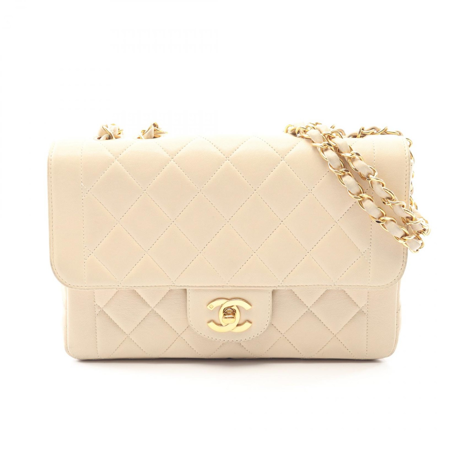 CHANEL Matelasse Chain Shoulder Handbag Lambskin sheep leather Beige GHW Used CC