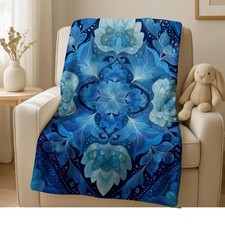 Sapphire Floral Mandala Throw Blanket Elegant Boho Decor