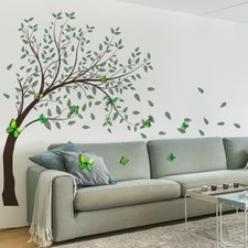 Large Green Tree Wall Decals 3D Wall Stickers 11.8 35.4inch Green Butterfly