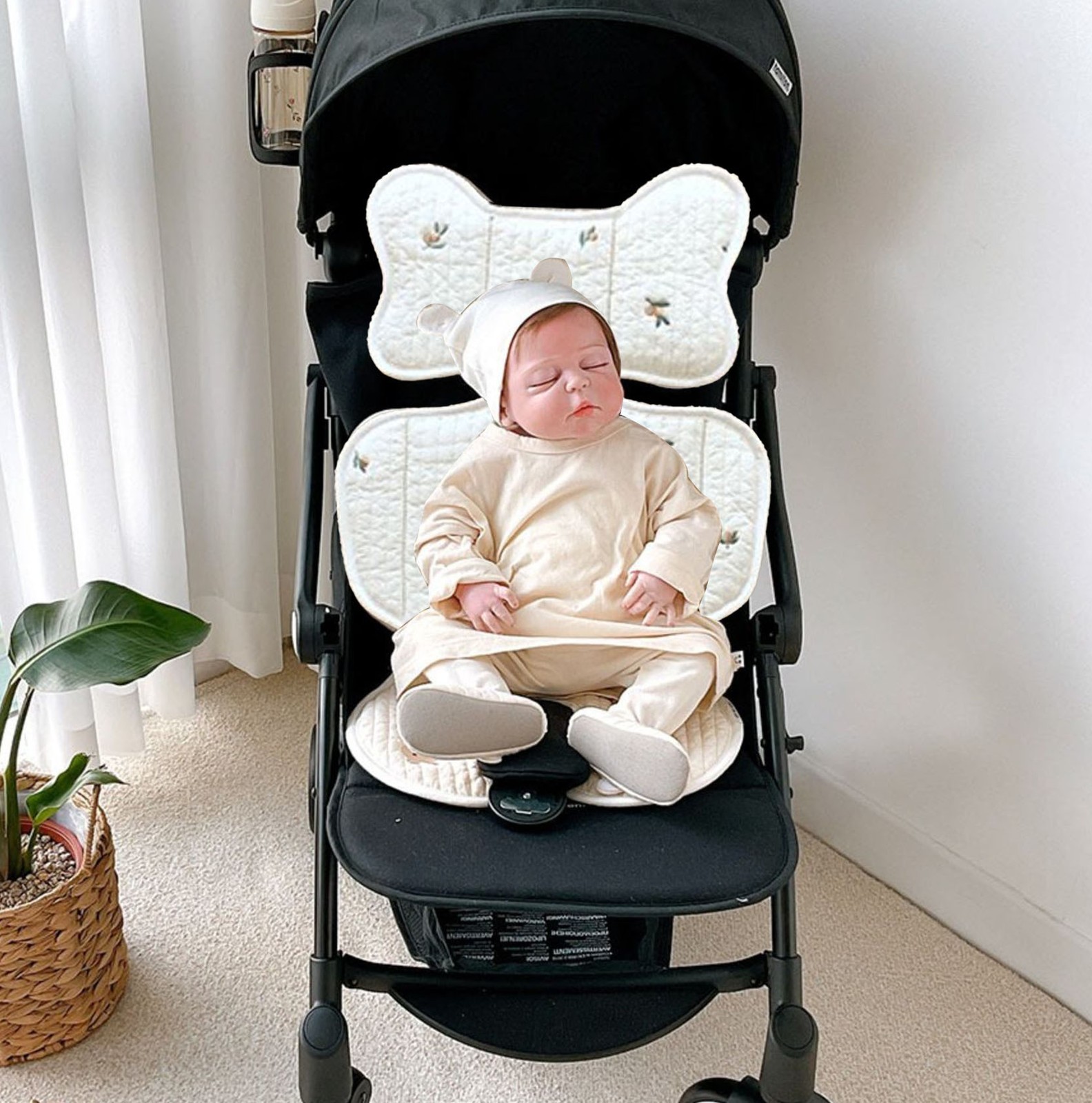 Soft Baby Stroller Seat Cushion Breathable Pure Cotton Infant Car Seat Head Neck