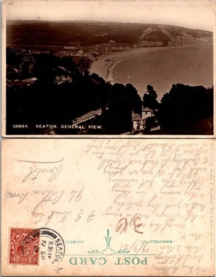 Seaton General View Postcard Ernest J Burnham Devon Mailed 1919 Vintage RPPC