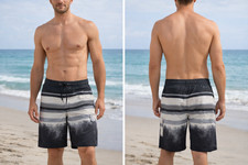 Sonoma Goods For Life Men s Swim Trunks Size XL Gray Black Stripe Drawstring