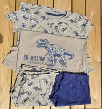 F&F Dinosaur Pyjama T-Shirt and Shorts Set Green/Blue T-Rex Short Sleeve 11-12Y