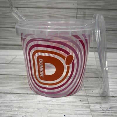 NEW ~ DUNKIN Iced Beverage Bucket 48oz with Lid & Sealed Straw ~ Never Used Rare