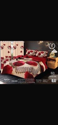 5D Digital Floral King Bedding Set 5-Piece w/ Bedspread Pillowcases Curtains